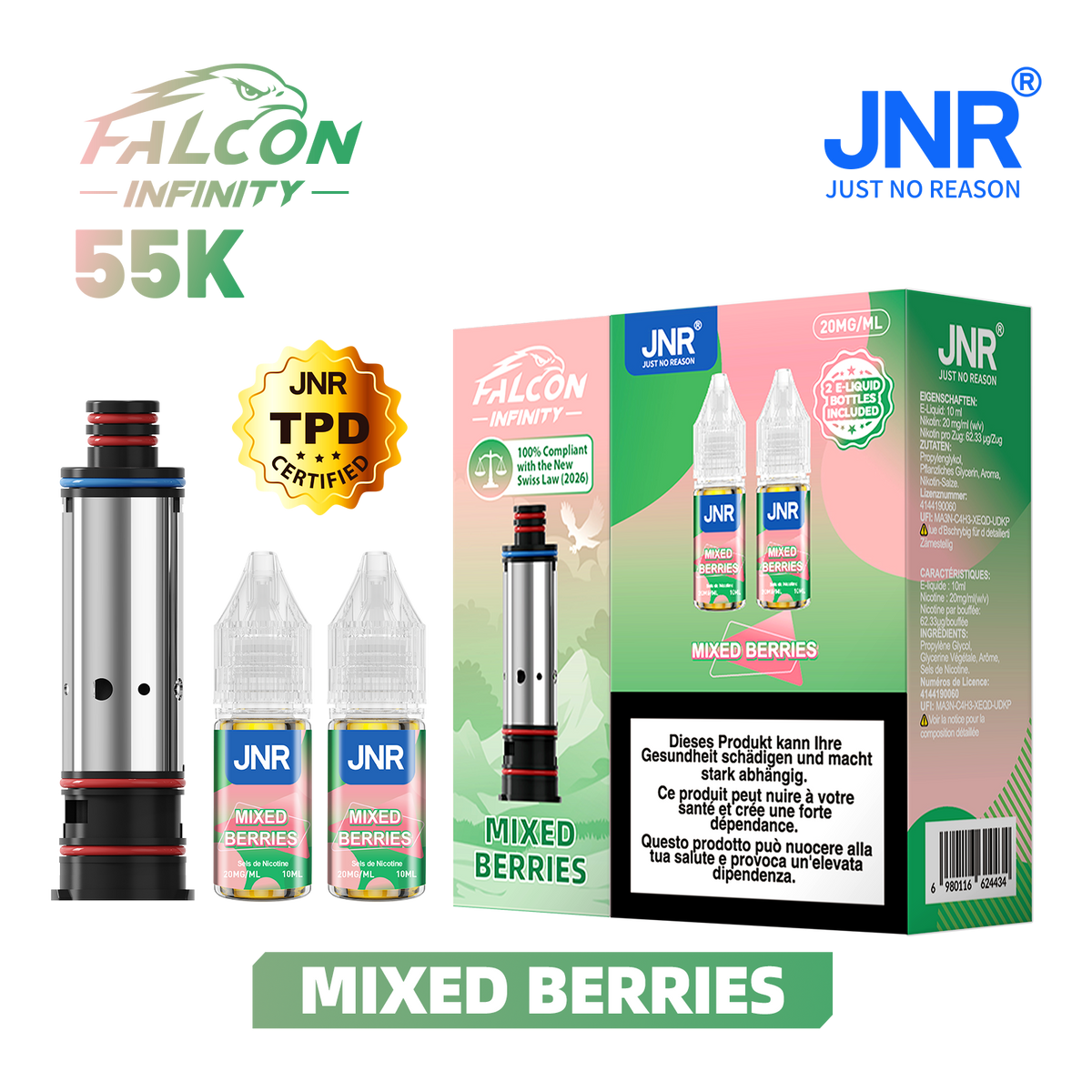 Recharge JNR Falcon Infinity 55K - Mixed Berries | Cartouche + 2 E-Liquides
