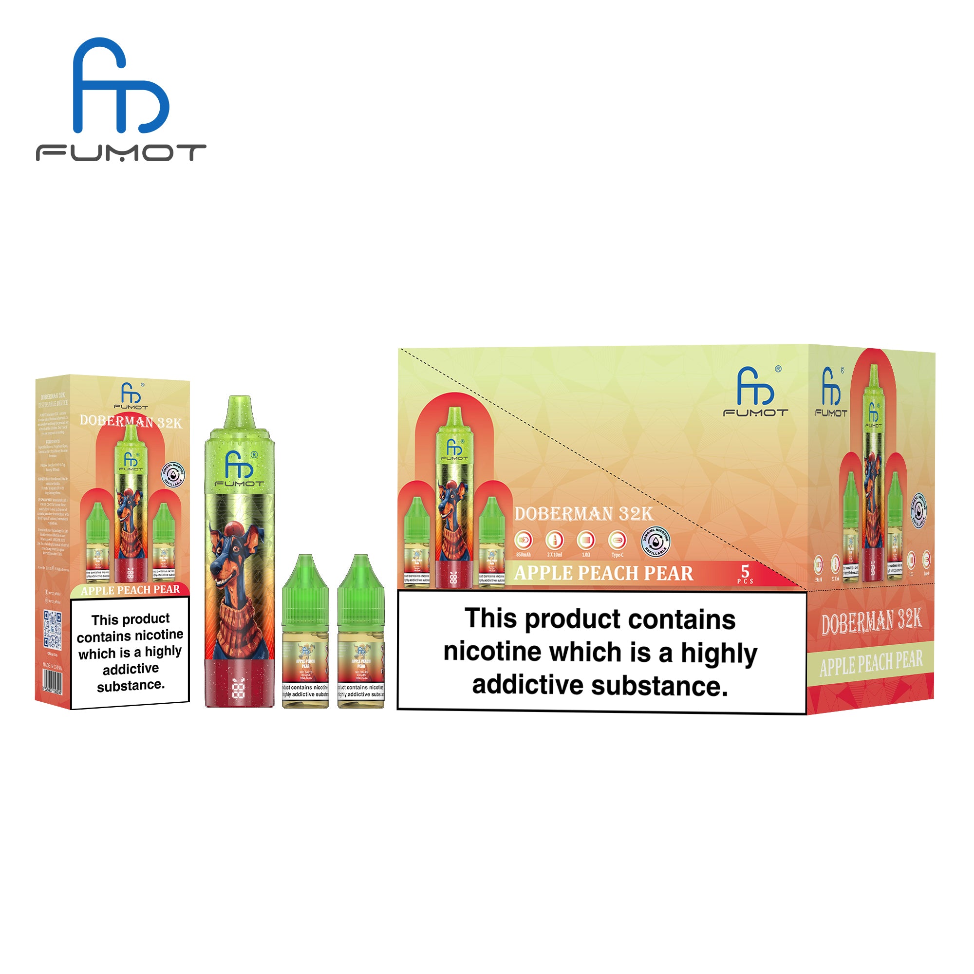 Apple Peach Pear - CIGARETTE ÉLECTRONIQUES RECHARGEABLE - Fumot Doberman