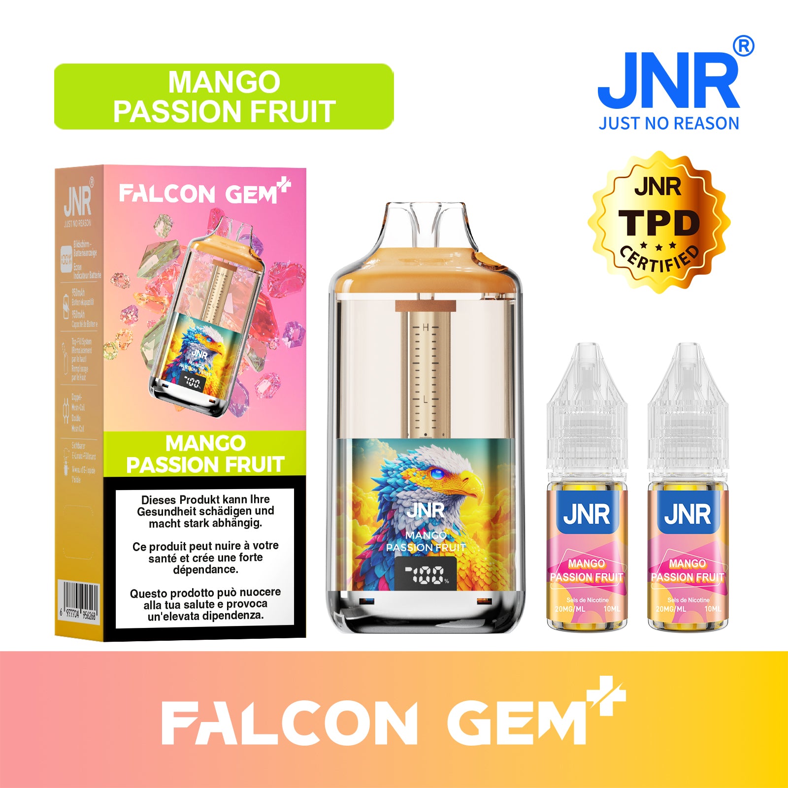 JNR Falcon Gem - Mango Passion Fruit | Vape Exotique & Écran Digital
