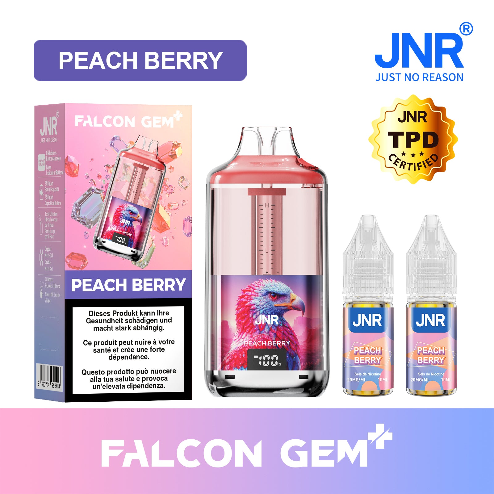 JNR Falcon Gem - Peach Berry | Vape Pêche & Fruits Rouges