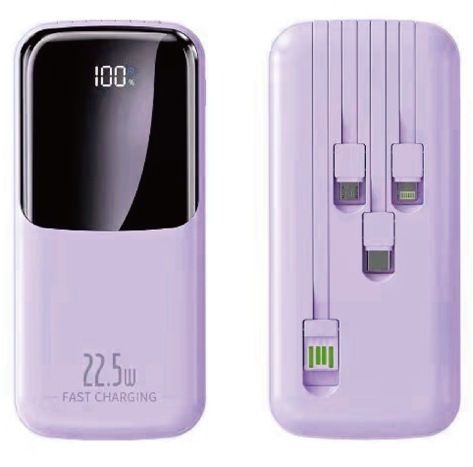 Compact 10000mAh Power Bank with Built-In Cables (22.5W) - Fast Charging Power Bank