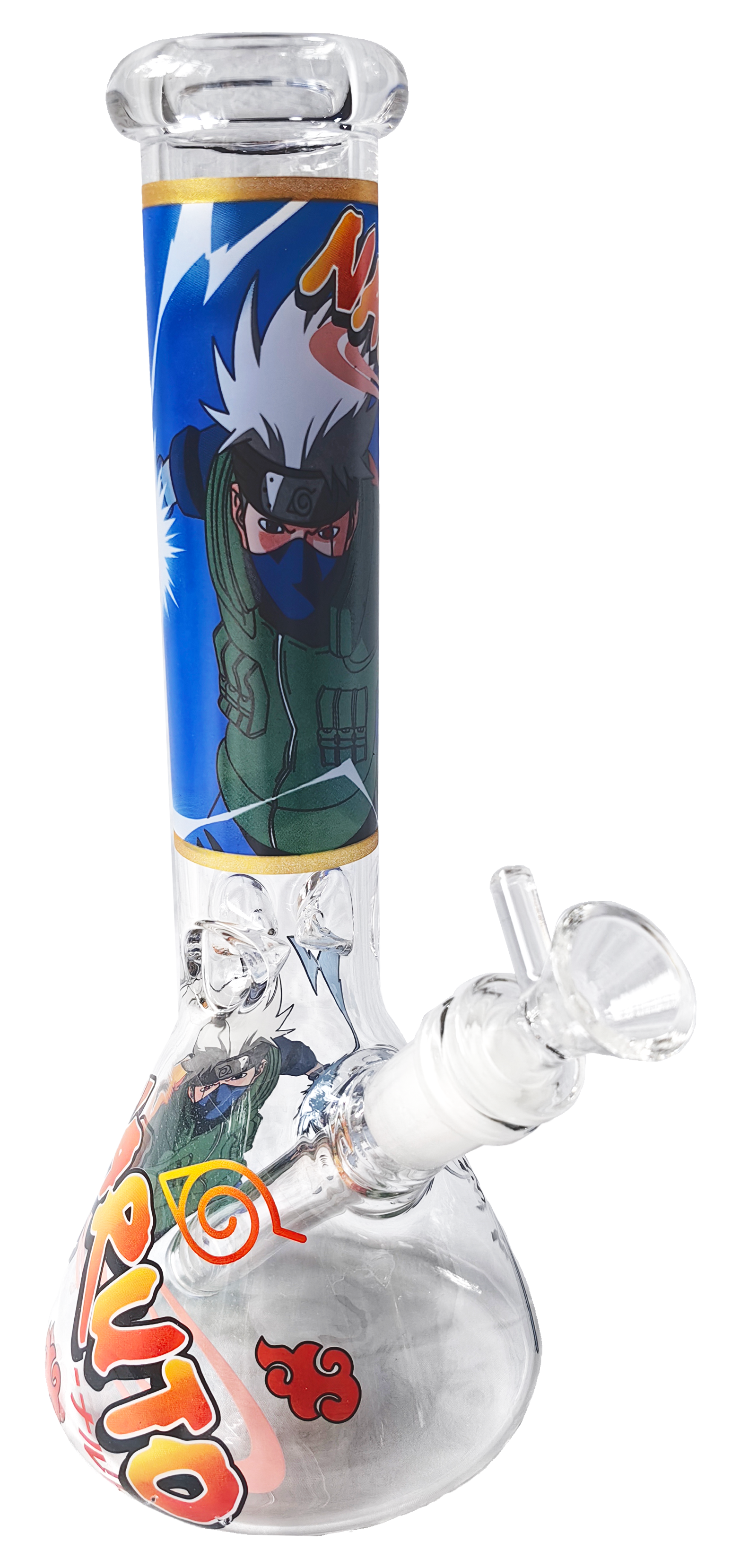 Glas-Bong Beaker "Anime Ninja" 25 cm (10") - Bedruckte Wasserpfeife mit Ice Catcher