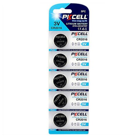 Piles Bouton Lithium CR2016 3V PKCELL - Pack de 5 - Énergie Durable pour Montres et Capteurs
