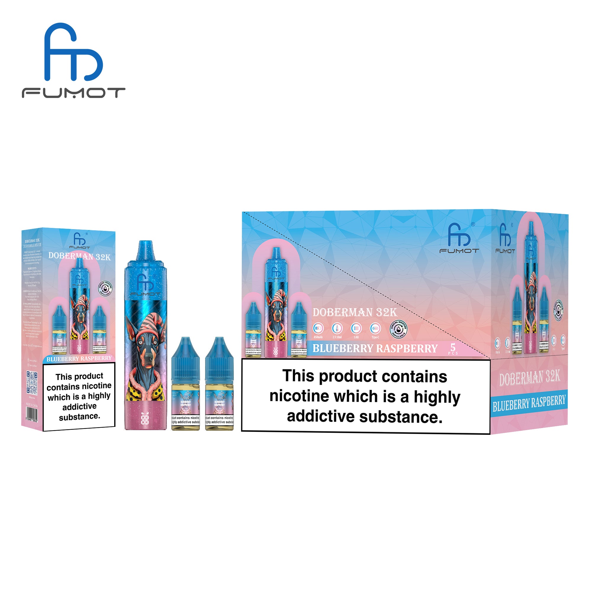 Blueberry Raspberry - CIGARETTE ÉLECTRONIQUES RECHARGEABLE - Fumot Doberman