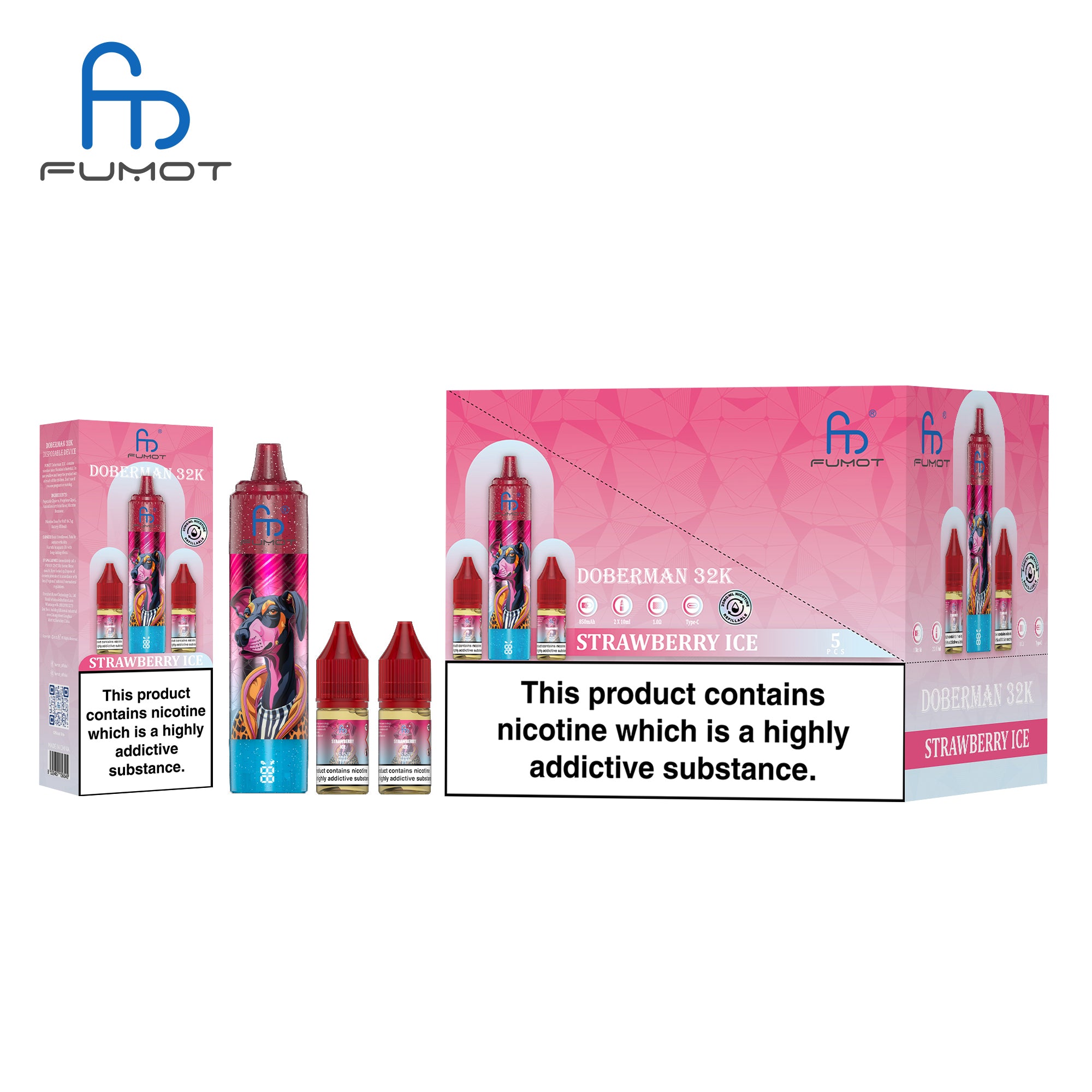 Strawberry Ice - CIGARETTE ÉLECTRONIQUES RECHARGEABLE - Fumot Doberman