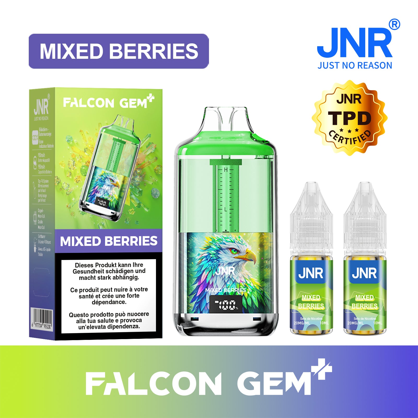 JNR Falcon Gem - Mixed Berries | Vape Fruits Rouges & Écran Digital