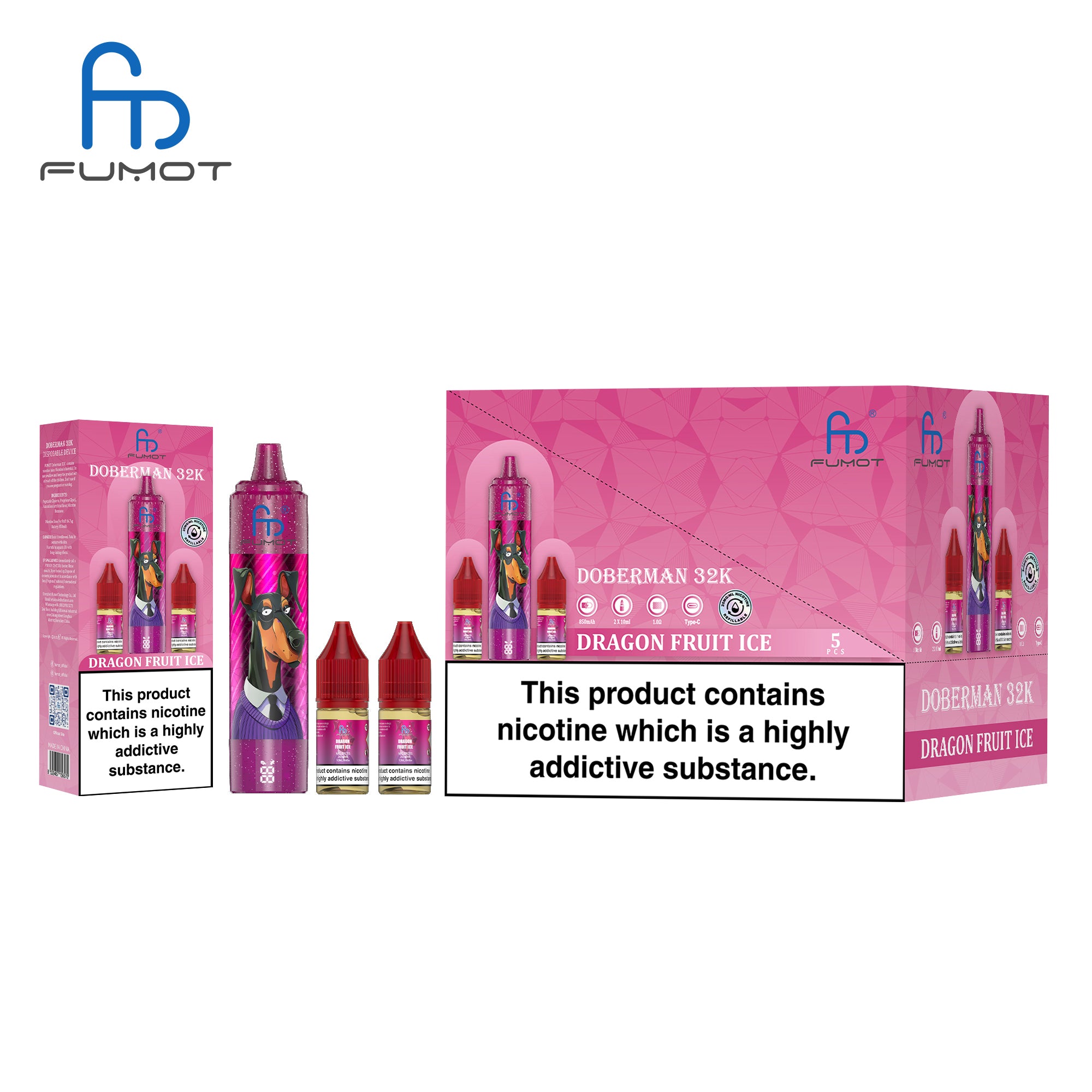 Dragon Fruit Ice - CIGARETTE ÉLECTRONIQUES RECHARGEABLE - Fumot Doberman