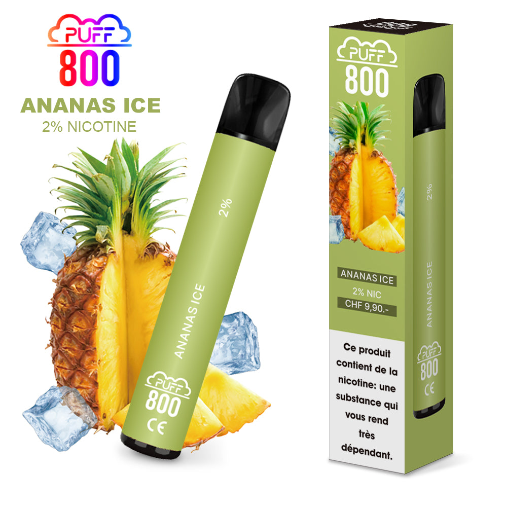 Vape jetable avec nicotine - PUFF 800 - Ananas Ice | puff 800 2%,puff8002%