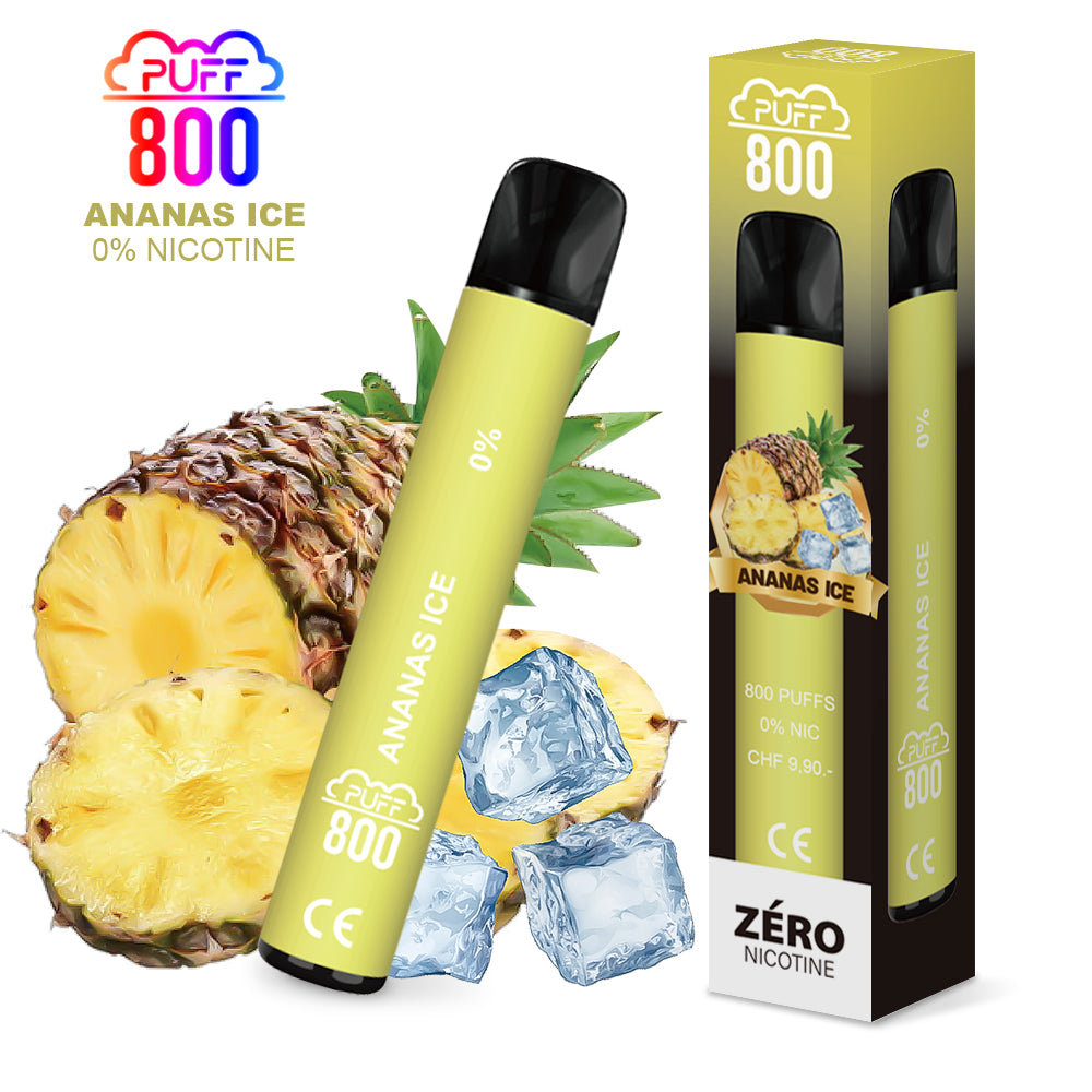Vape jetable sans nicotine - PUFF 800 - Ananas Ice