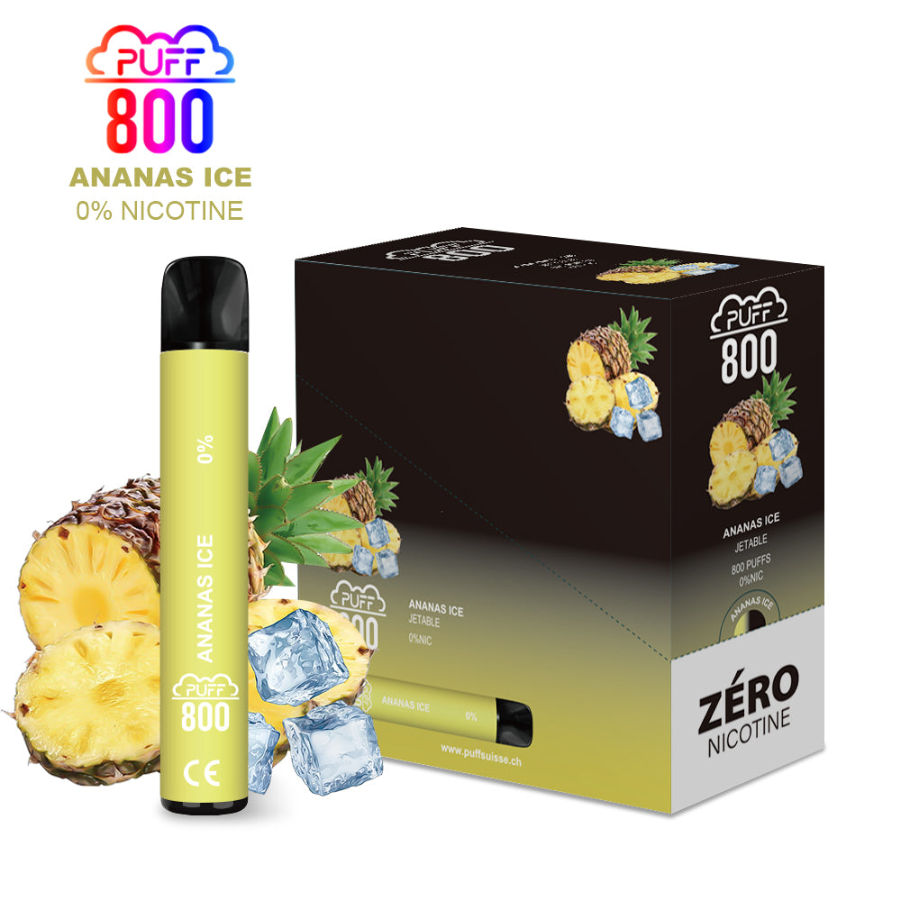 Vape jetable sans nicotine - PUFF 800 - Ananas Ice | puff 0%,zero nicotine