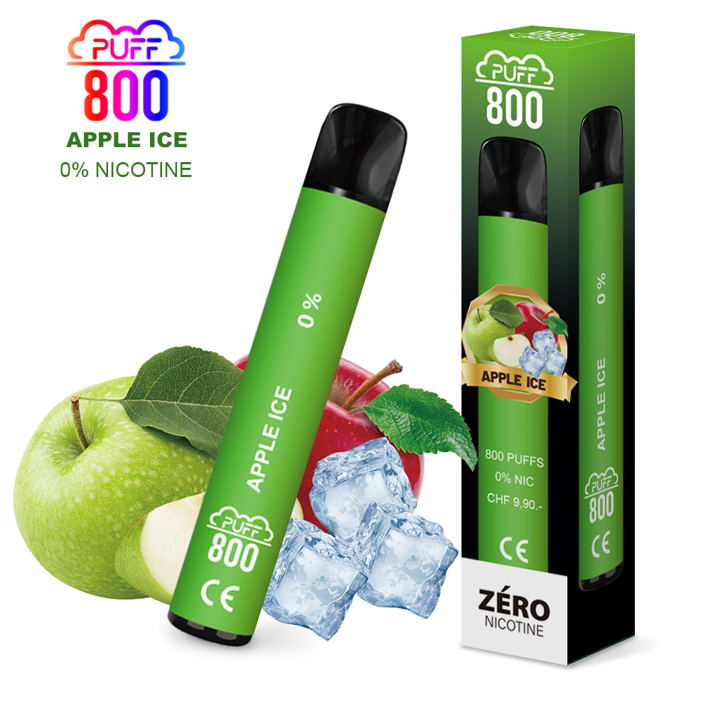 Vape jetable sans nicotine - PUFF 800 - Apple Ice | puff 0%,zero nicotine