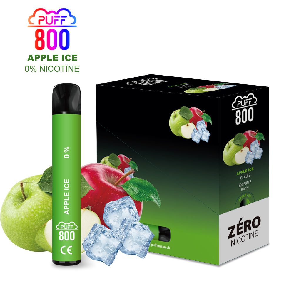 Vape jetable sans nicotine - PUFF 800 - Apple Ice | puff 0%,zero nicotine