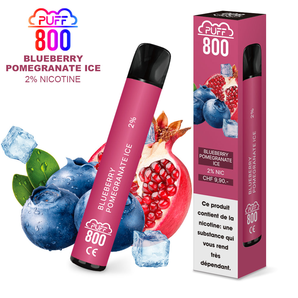 Vape jetable avec nicotine - Puff 800 - Blueberry Pomegranate Ice | puff 800 2%,puff8002%