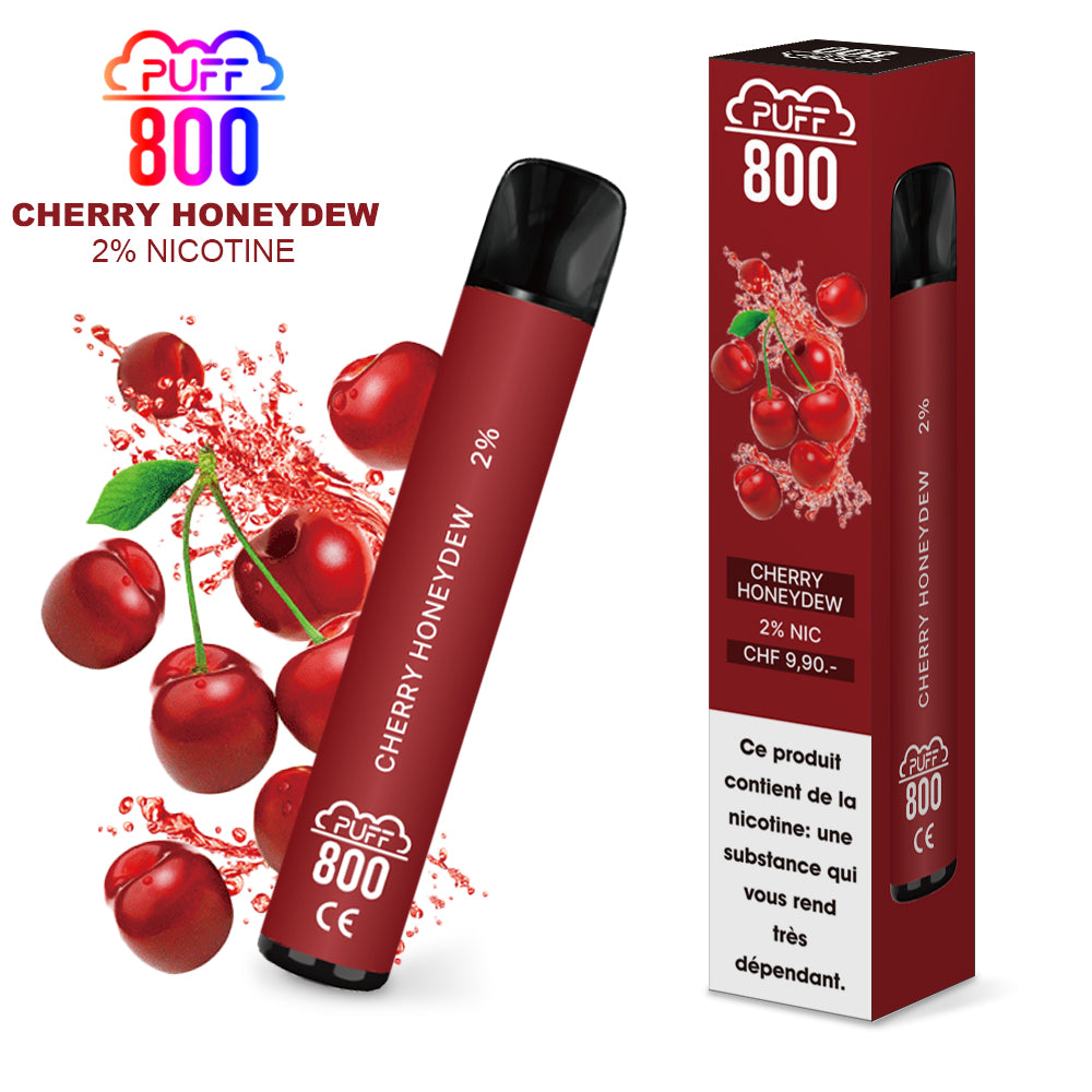 Vape jetable avec nicotine à la saveur Cherry Honedew - Puff 800 | puff 800 2%,puff8002%