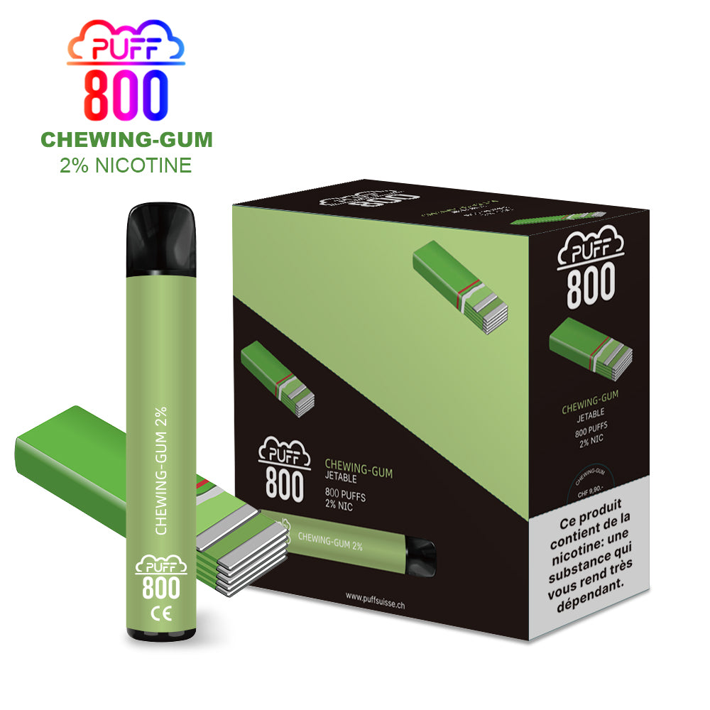 Vape jetable avec nicotine - Puff 800 - Chewing Gum | puff 800 2%,puff8002%