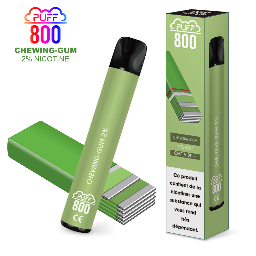 Vape jetable avec nicotine - Puff 800 - Chewing Gum | puff 800 2%,puff8002%
