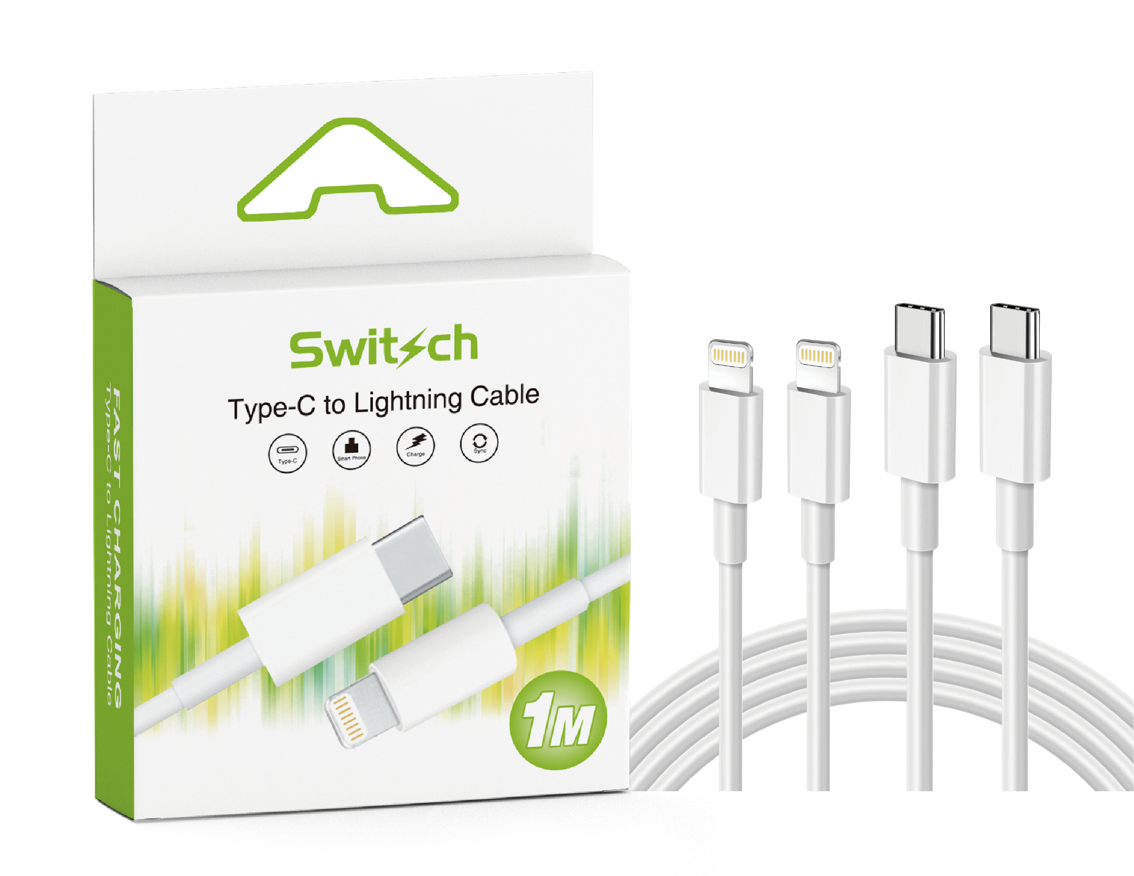Câble USB-C vers Lightning 1m pour iPhone - Charge Rapide Power Delivery (PD) - Switch