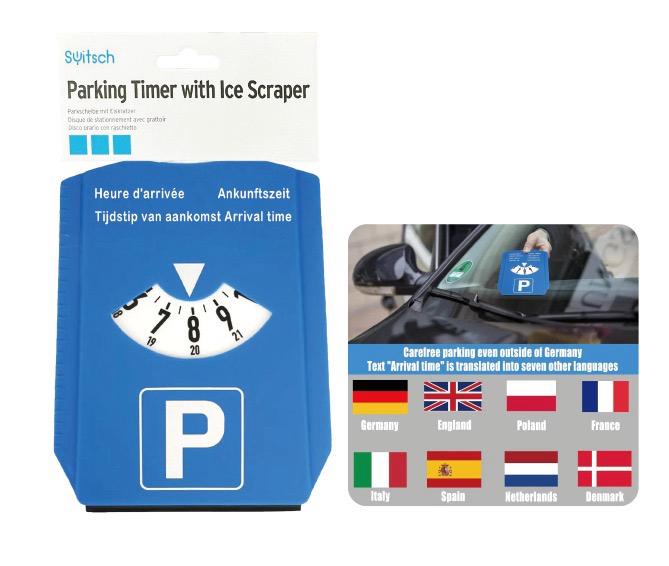Disque de Stationnement Zone Bleue Européen 2-en-1 avec Grattoir à Givre (Multilingue)
