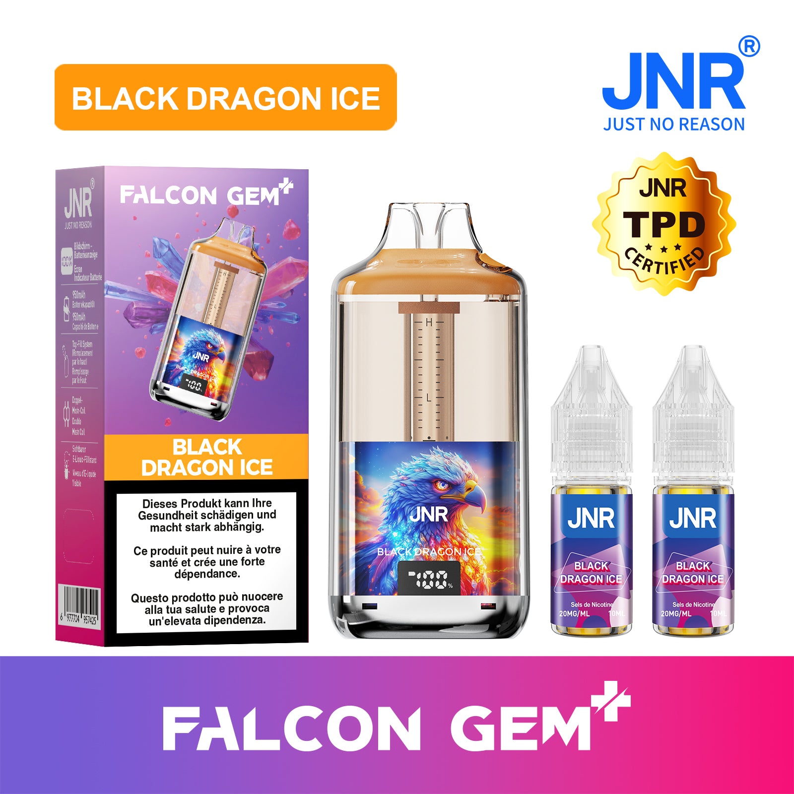 JNR Falcon Gem - Black Dragon Ice | Vape Fruit du Dragon & Cassis
