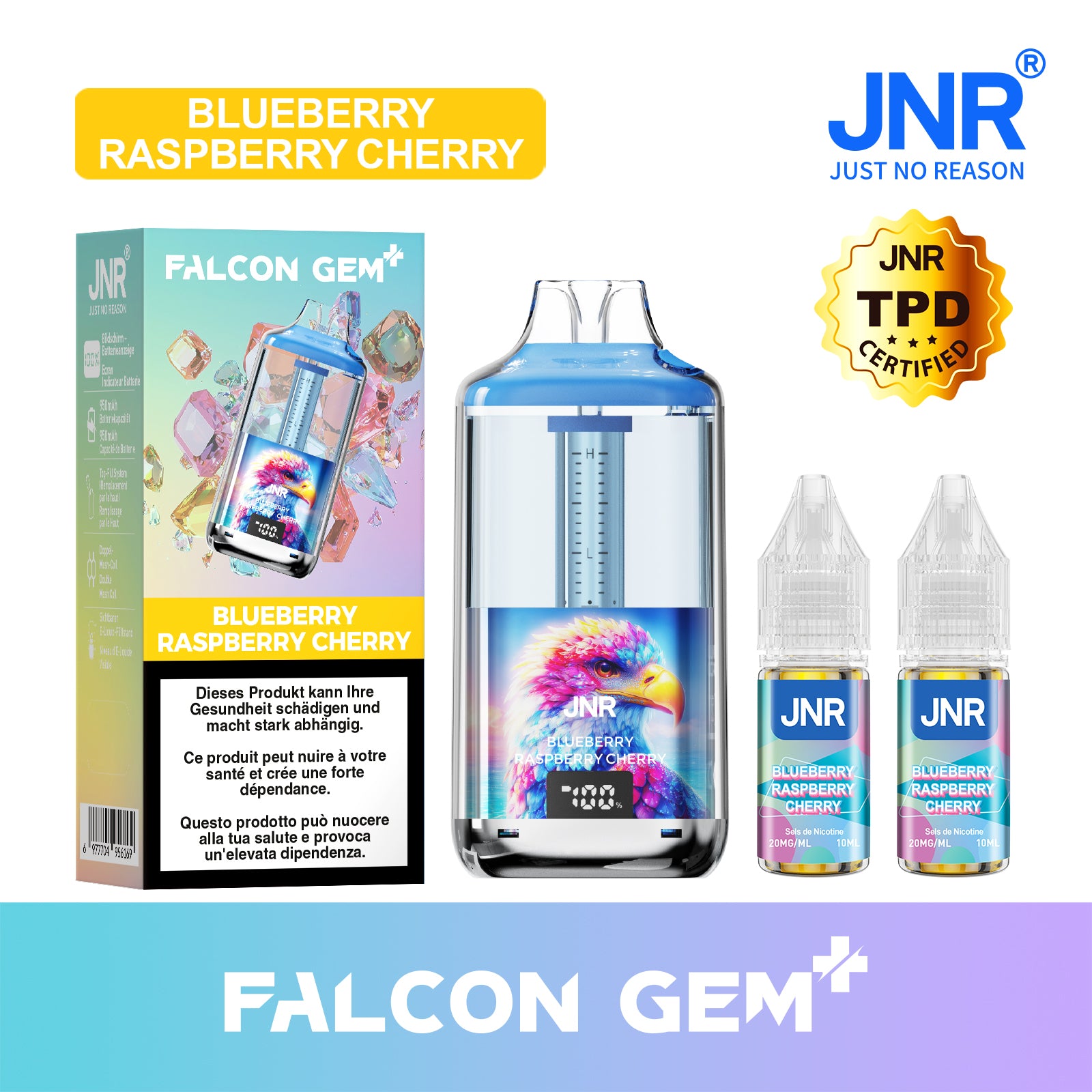 JNR Falcon Gem - Blueberry Raspberry Cherry | Vape Trio Fruits Rouges