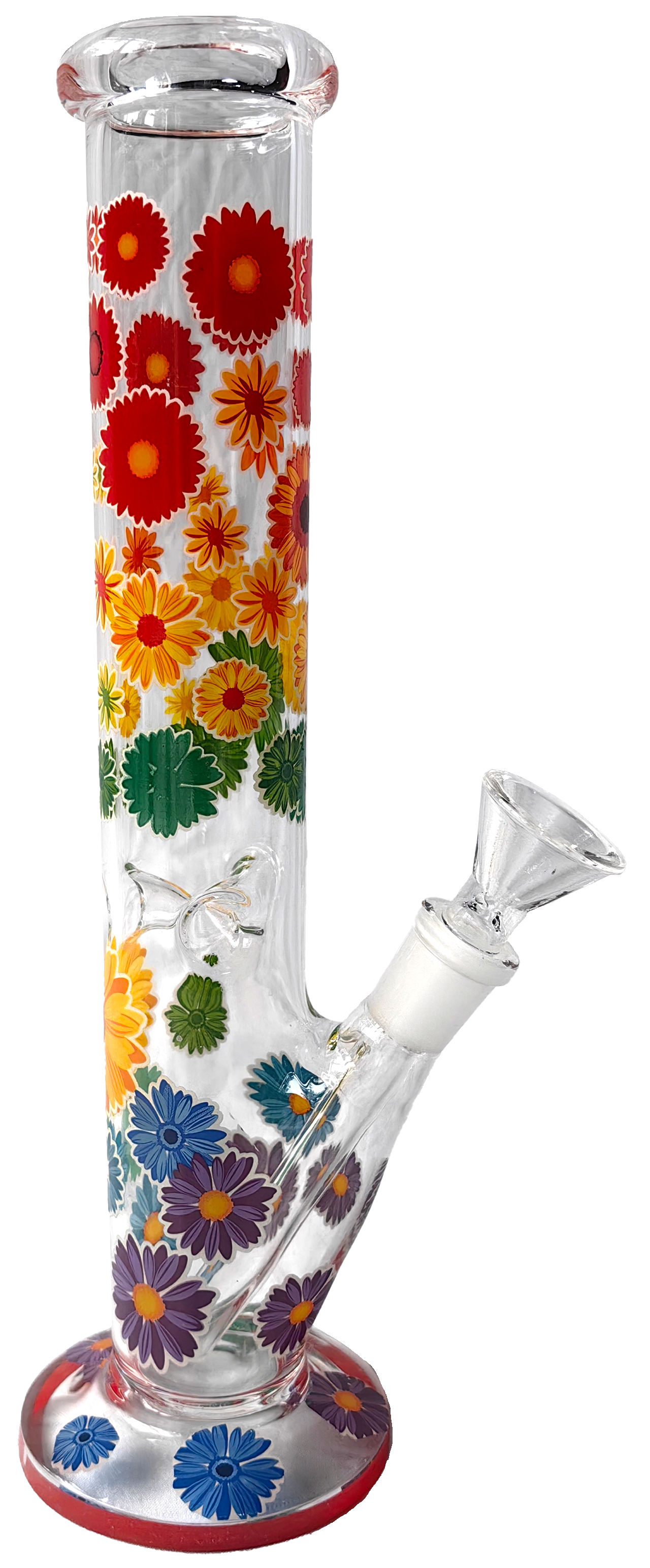 Bang en Verre Tube Droit "Flower Power" 25cm (10") - Pipe à Eau Florale avec Ice Catcher