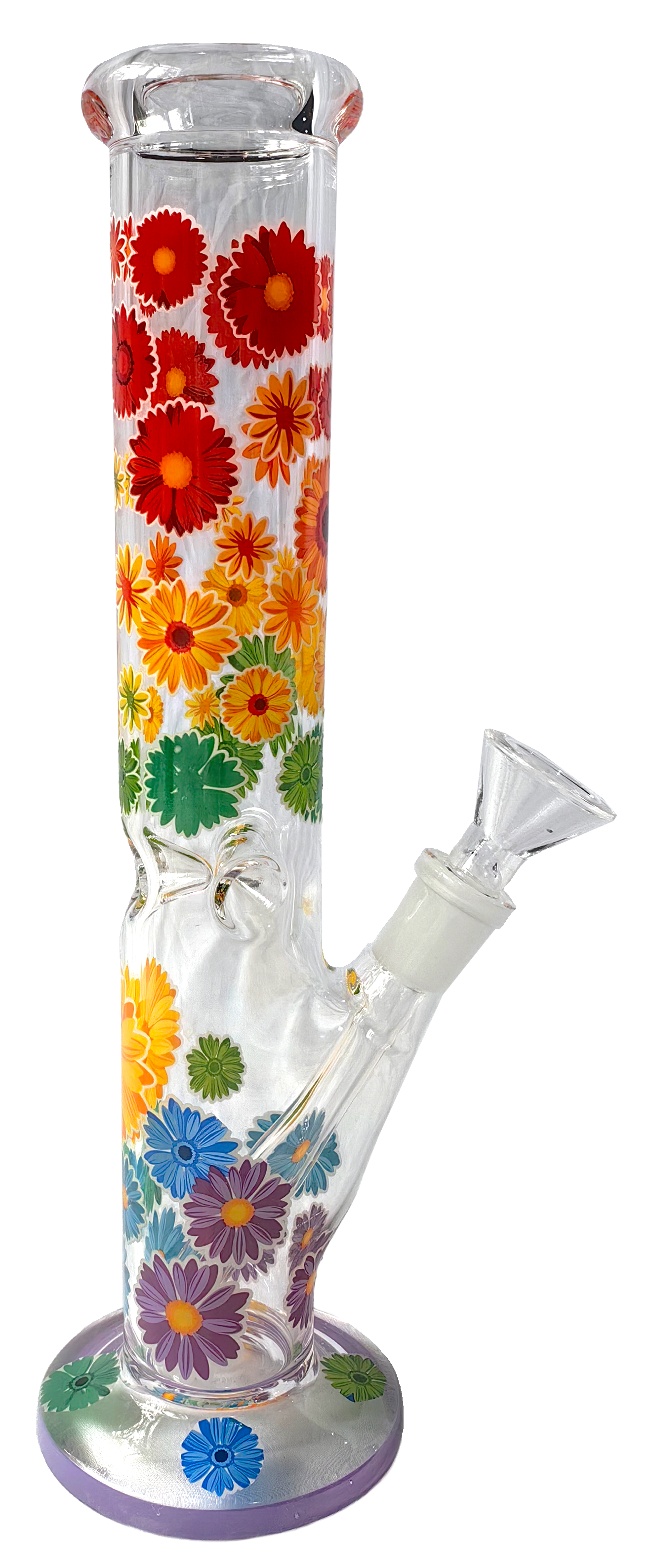 Bang en Verre Tube Droit "Flower Power" 25cm (10") - Pipe à Eau Florale avec Ice Catcher