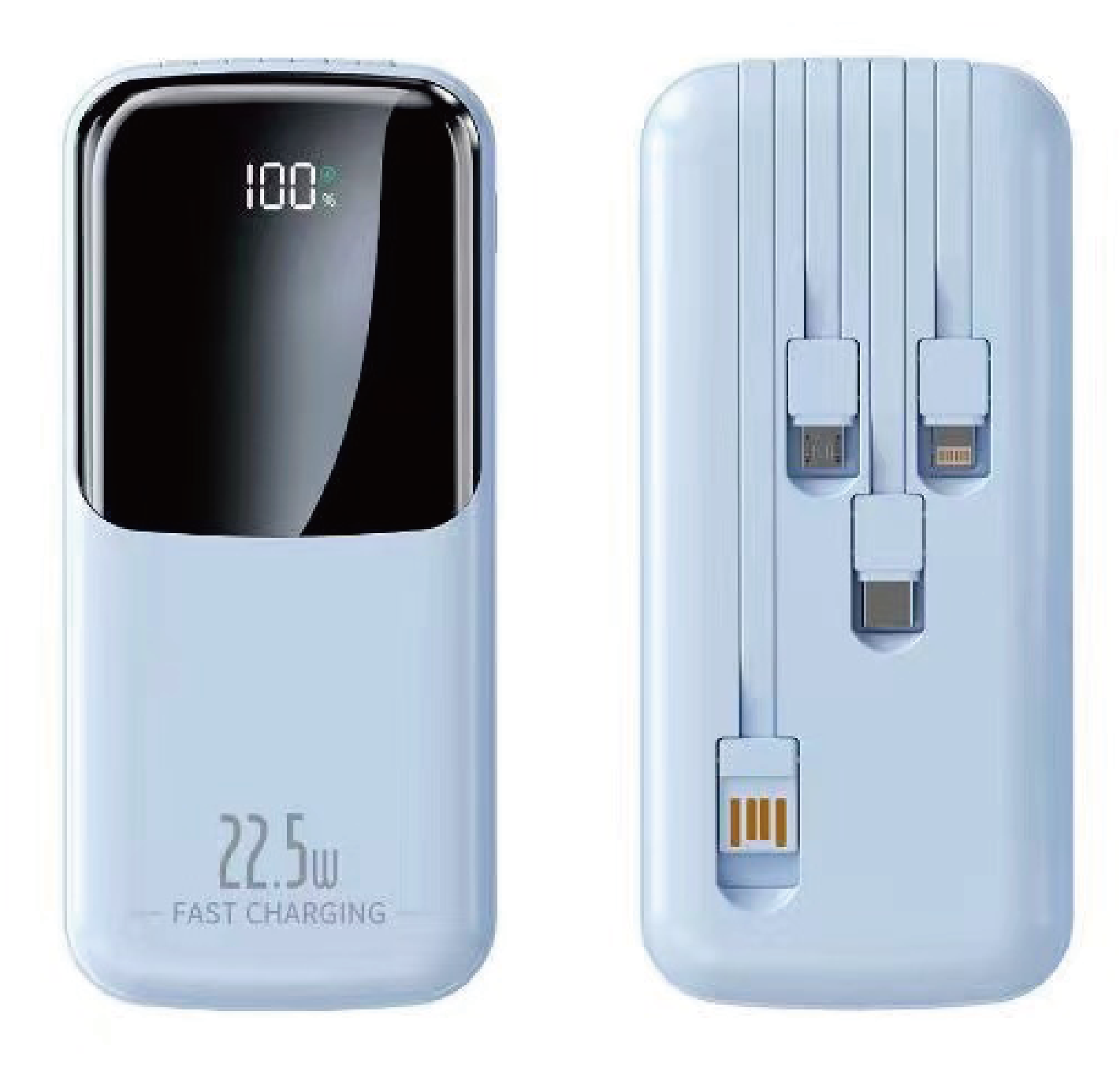Battery Pack 20000mAh with Built-In Cables (22.5W) - Fast Charging Power Bank with LED Display
