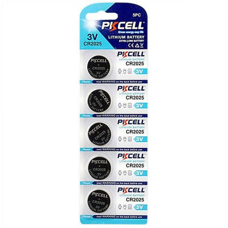 Piles Bouton Lithium CR2025 3V PKCELL - Pack de 5 - Haute Performance pour Clés de Voiture et Électronique