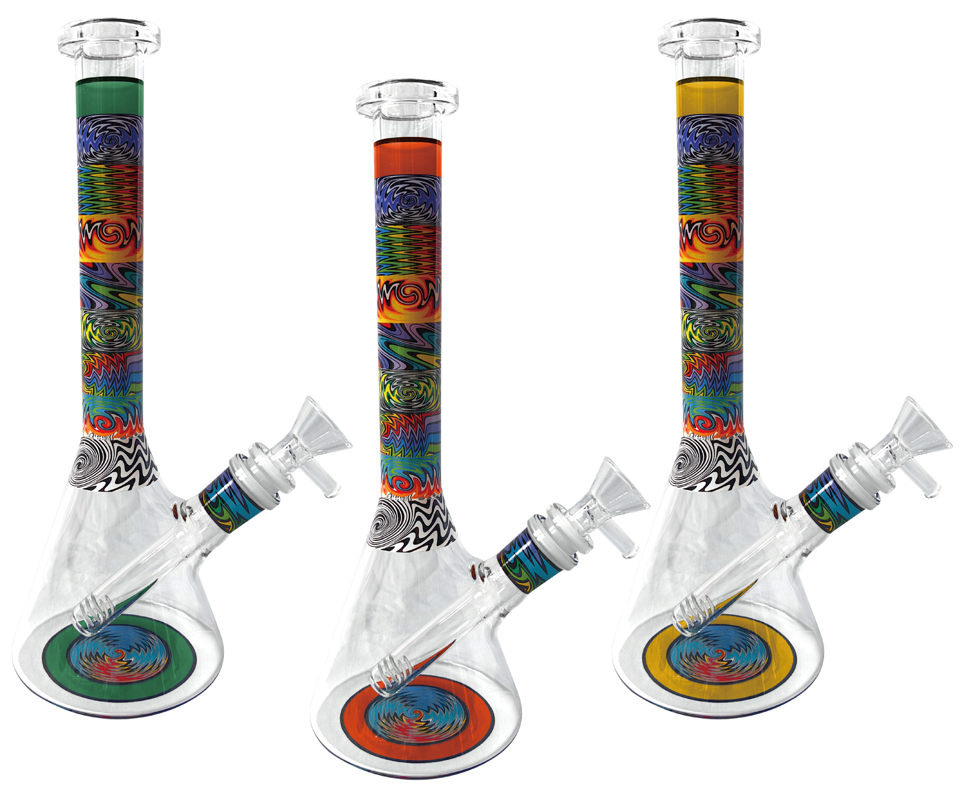 Glass Bong "Psychedelic" 25 cm (10") - Printed Water Pipe with Ice Catcher