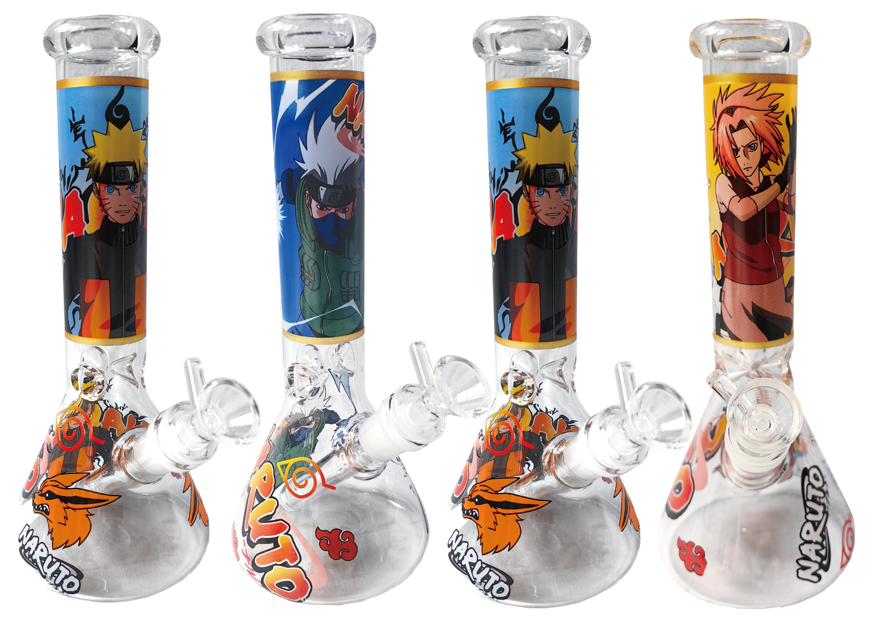 Glas-Bong Beaker "Anime Ninja" 25 cm (10") - Bedruckte Wasserpfeife mit Ice Catcher