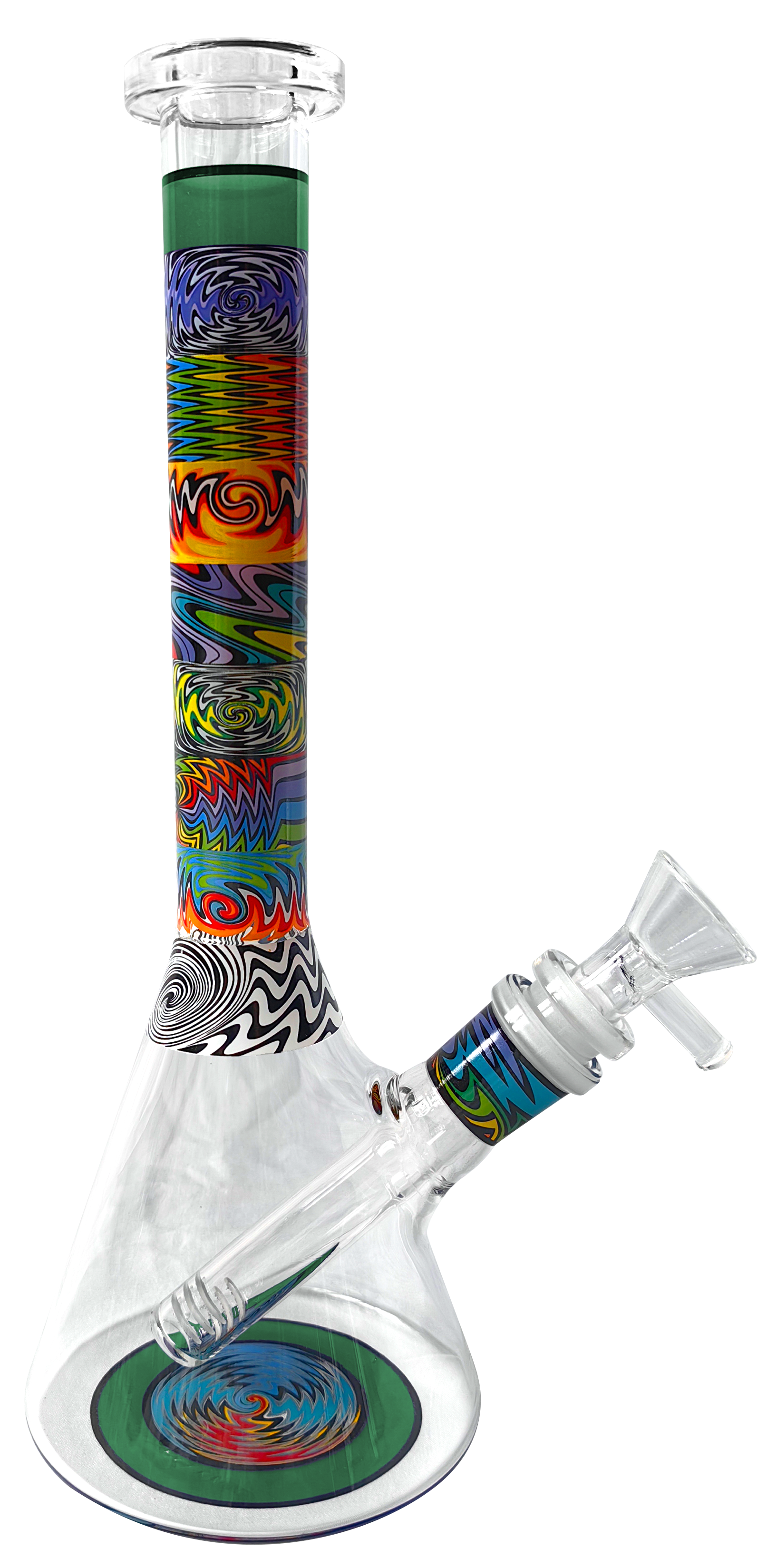 Bong in vetro Beaker "Psichedelico" 25cm (10") - Pipa ad acqua stampata con ice catcher