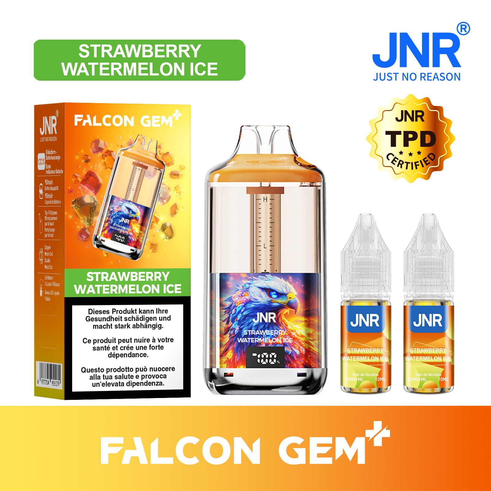 JNR Falcon Gem - Strawberry Watermelon Ice | Duo Fruité & Écran Digital