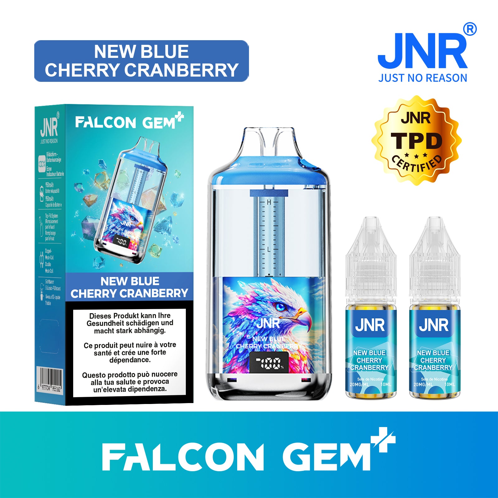 JNR Falcon Gem - New Blue Cherry Cranberry | Vape Fruits Rouges Acidulés