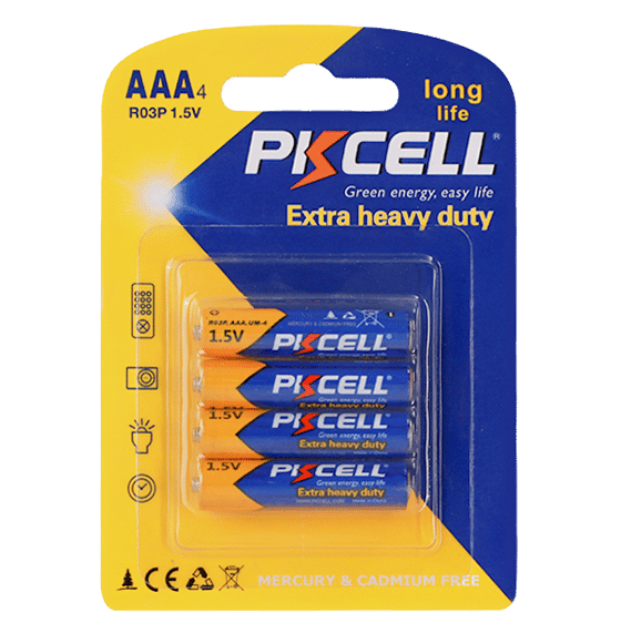 AAA 1.5V Carbon Zinc Batteries PKCELL - 4 Pack - Reliable Power for Small Electronic Devices