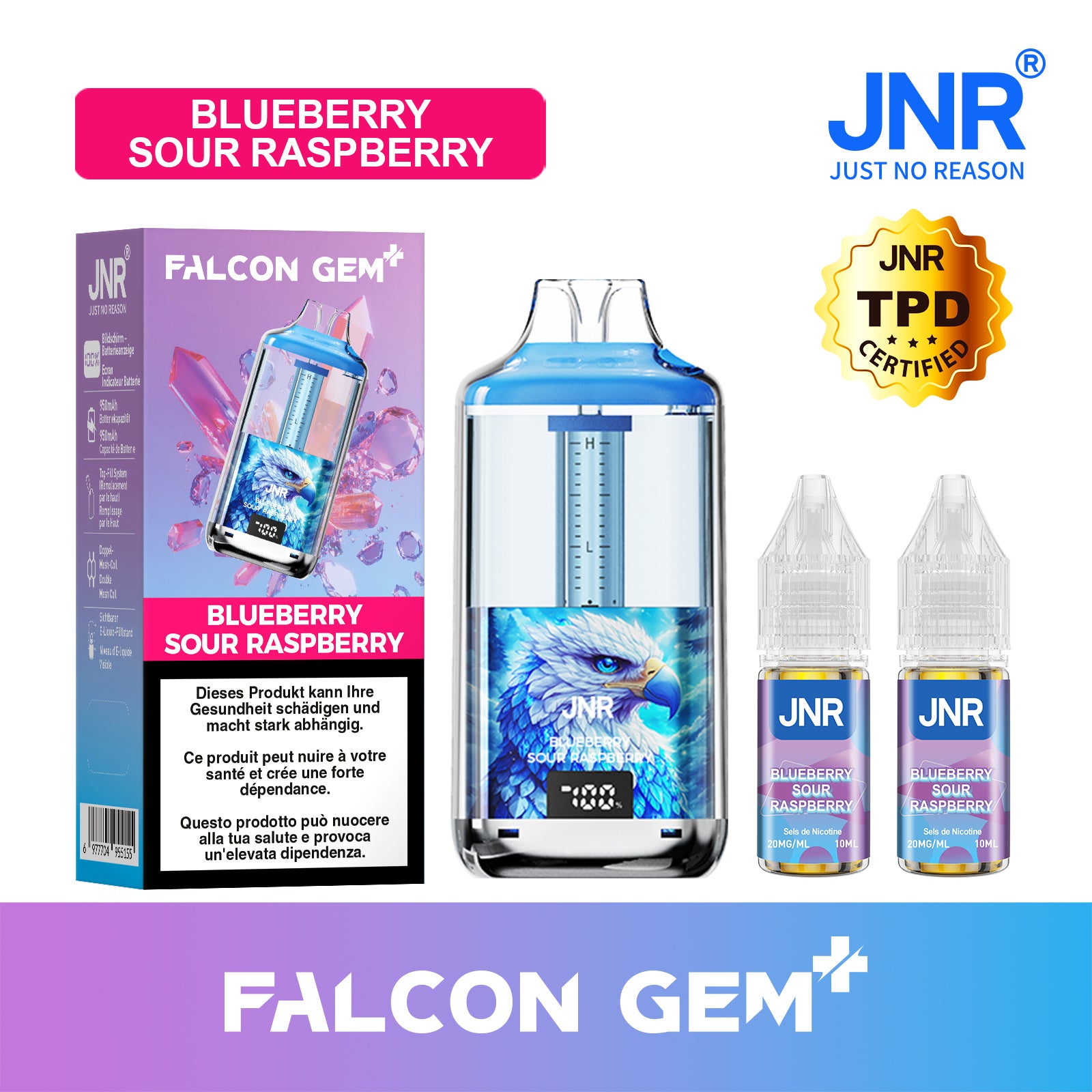 JNR Falcon Gem - Blueberry Sour Raspberry | Vape Myrtille Framboise Acidulée