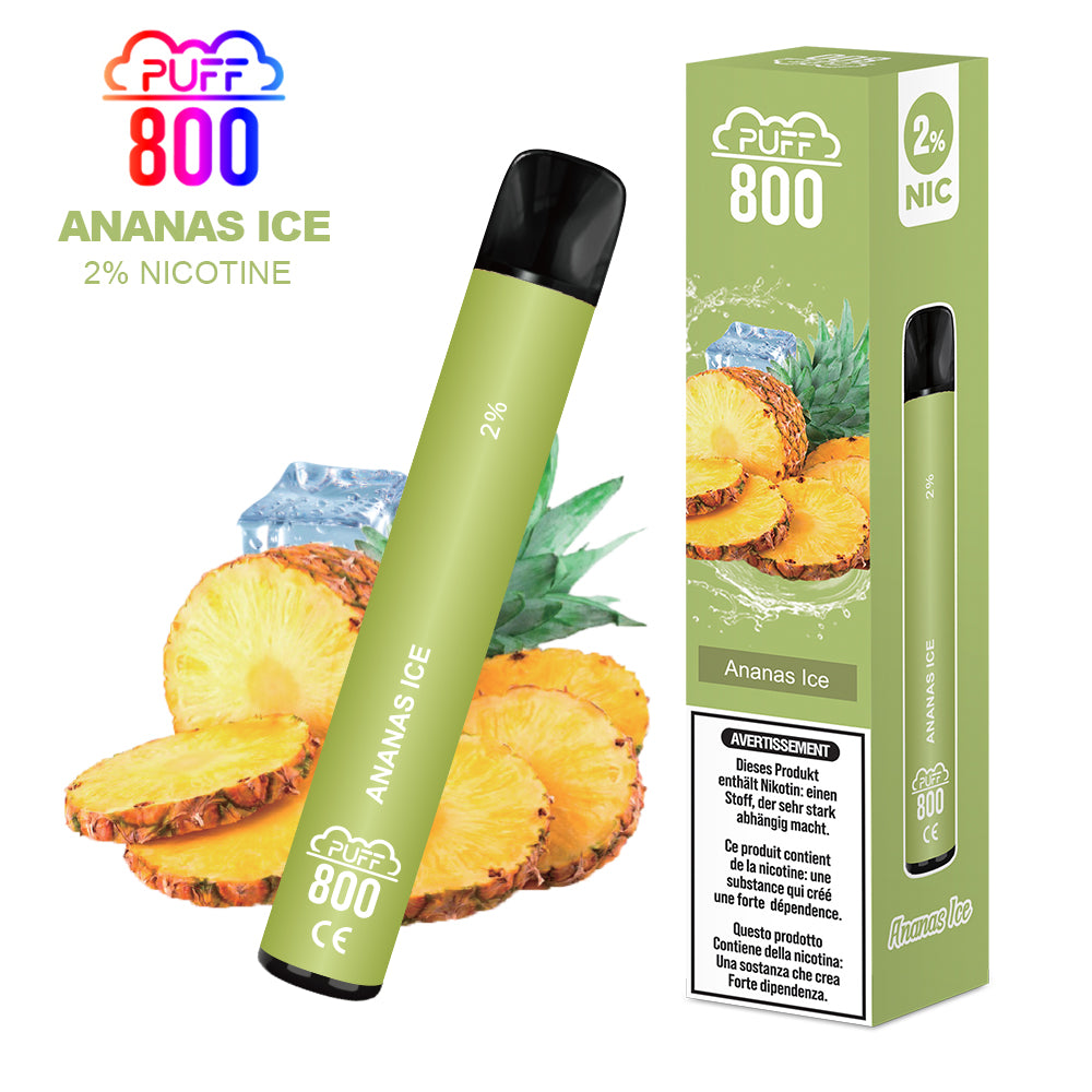 Disposable vape with nicotine - PUFF 800 - Pineapple Ice | puff 800 2%,puff8002% | CHF 5.90 |Puff Suisse SA Disposable vape with nicotine - PUFF 800 - Pineapple Ice | puff 800 2%,puff8002% | CHF 5.90 |Puff Suisse SA
