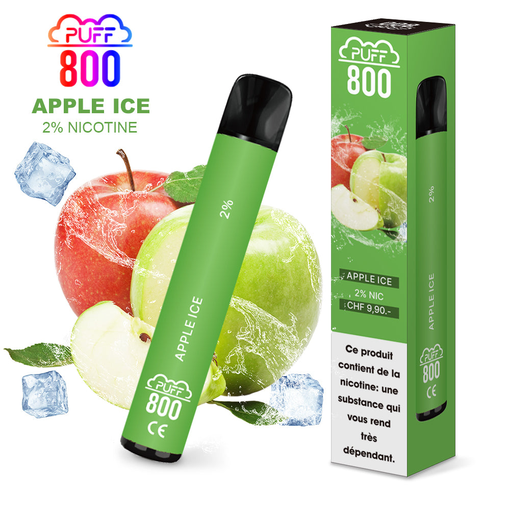 Vape jetable avec nicotine - PUFF 800 - Apple Ice