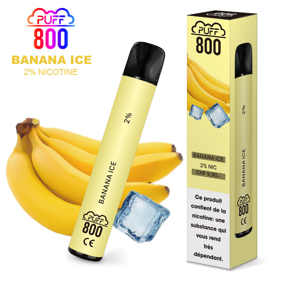 Vape jetable avec nicotine - Puff 800 - Banana Ice