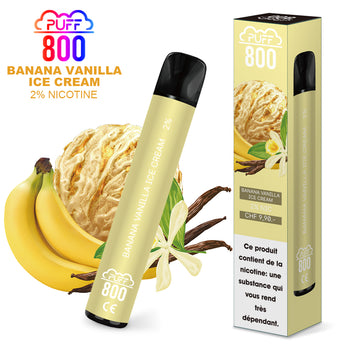 Vape jetable avec nicotine - Puff 800 - Banana Vanilla Ice Cream
