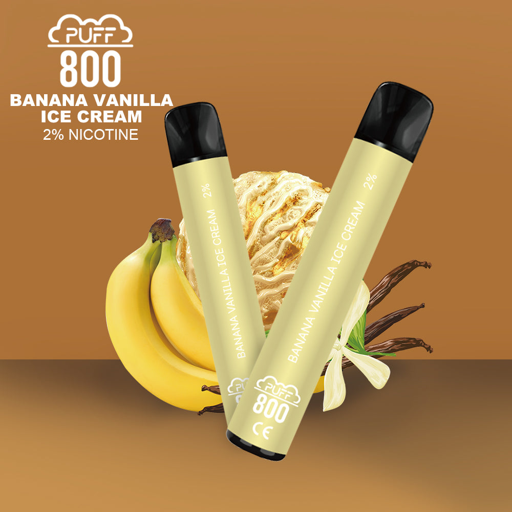 Vape jetable avec nicotine - Puff 800 - Banana Vanilla Ice Cream