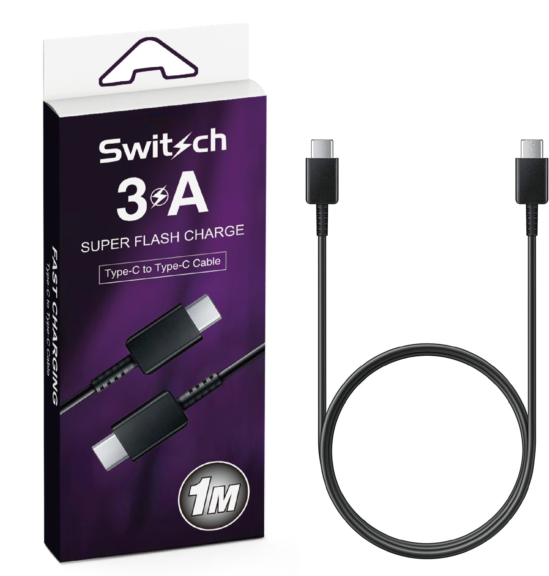 Câble USB-C vers USB-C 3A (1m) - Super Flash Charge 60W - Cordon Robuste pour Samsung, MacBook, iPad Pro - Noir