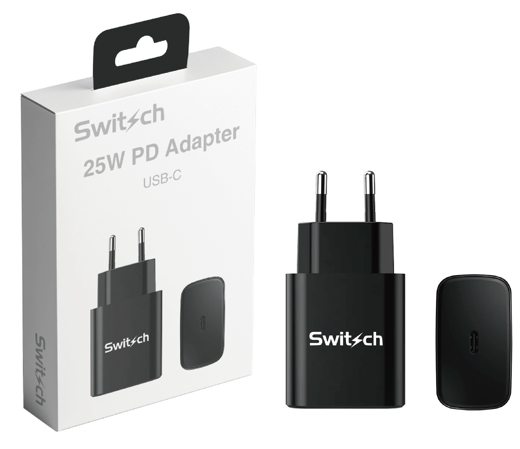 Chargeur Rapide 25W USB-C Power Delivery - Adaptateur Secteur Compact pour Samsung, iPhone 15 - Switch (Noir)