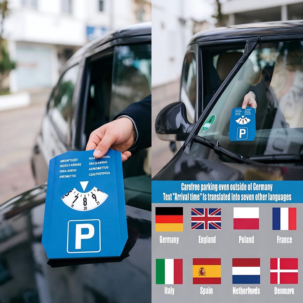 Disque de Stationnement Zone Bleue Européen 2-en-1 avec Grattoir à Givre (Multilingue)